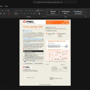 USA Public Service Enterprise Group PSE G Generic Utility Bill Template, Standard printable layout in Word and PDF
