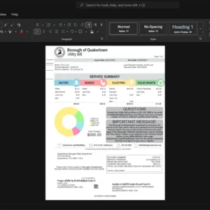 USA Quakertown Borough Generic Utility Bill Template, Digital download file preview