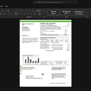 USA Seattle City Light Electricity Bill Template, High-quality template in Word and PDF format