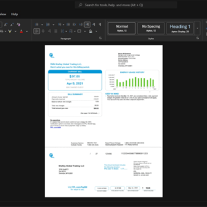 USA Shafiey Global Trading LLC Generic Utility Bill Template, Print-ready in PDF layout