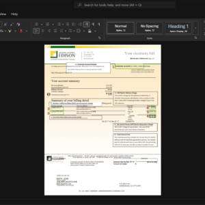 USA Southern California Edison Electricity Bill Template, Quick edit template in Word and PDF format
