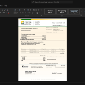 USA Southern California Edison Electricity Bill Template, Available in editable Word and PDF format