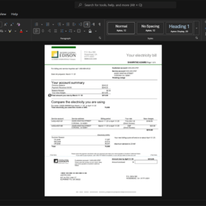 USA Southern California Edison Electricity Bill Template, Corporate style document in Word and PDF formats