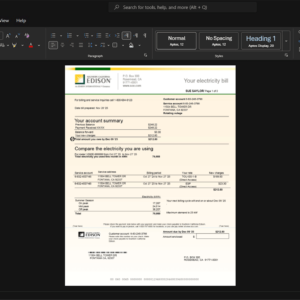 USA Southern California Edison Electricity Bill Template, Blank template in Word and PDF format