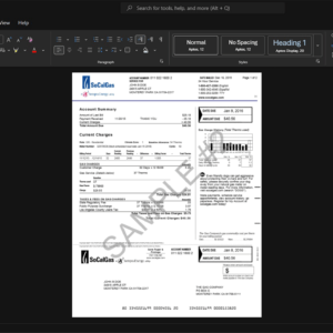 USA Southern California Gas Company SoCalGas Gas Bill Template, printable document in Word and PDF format