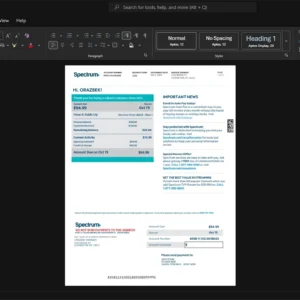USA Spectrum Internet Bill Template, Fully structured template in Word and PDF format