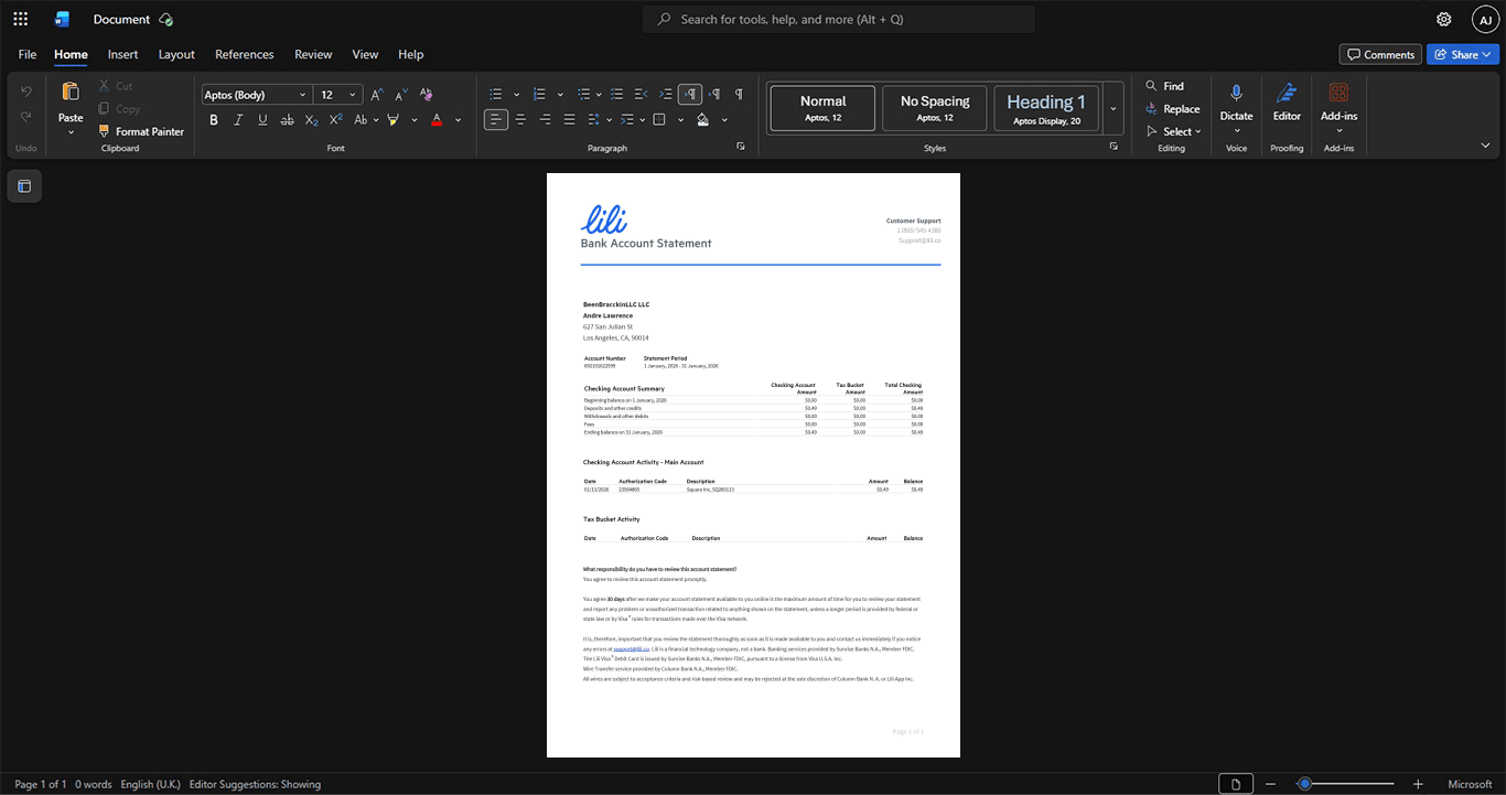 USA Sunrise Banks N A Bank Statement Template, Blank template in Word and PDF format