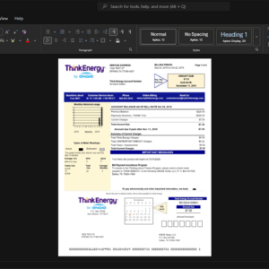 USA Think Energy Electricity Bill Template, Print-ready template in Word and PDF
