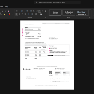 USA TMobile Mobile Bill Template, Print-ready in PDF layout