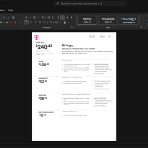 USA TMobile US TMobile Mobile Bill Template, Easily modifiable Word and PDF format