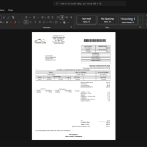 USA Tooele City Water Bill Template, Corporate style document in Word and PDF formats