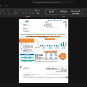 USA Tucson Electric Power TEP Electricity Bill Template, Digital download file preview