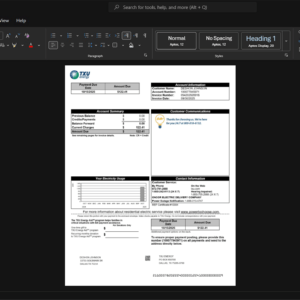 USA TXU Energy Electricity Bill Template, Print-ready template in Word and PDF