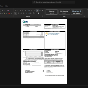 USA TXU Energy Electricity Bill Template, Digital download template in Word and PDF