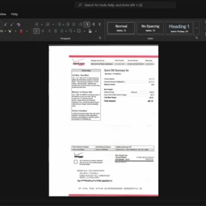 USA Verizon Communications Inc Verizon Phone Bill Template, Customizable layout available in Word and PDF