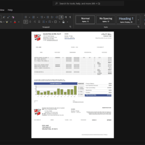 USA Washington Water Utility Water Bill Template, Ready to print in Word and PDF format