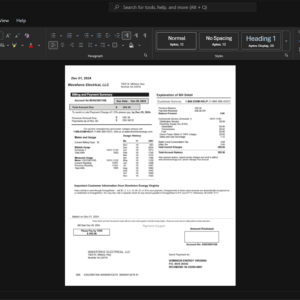 USA Waveforce Electrical LLC Electricity Bill Template, Ready to print in Word and PDF format