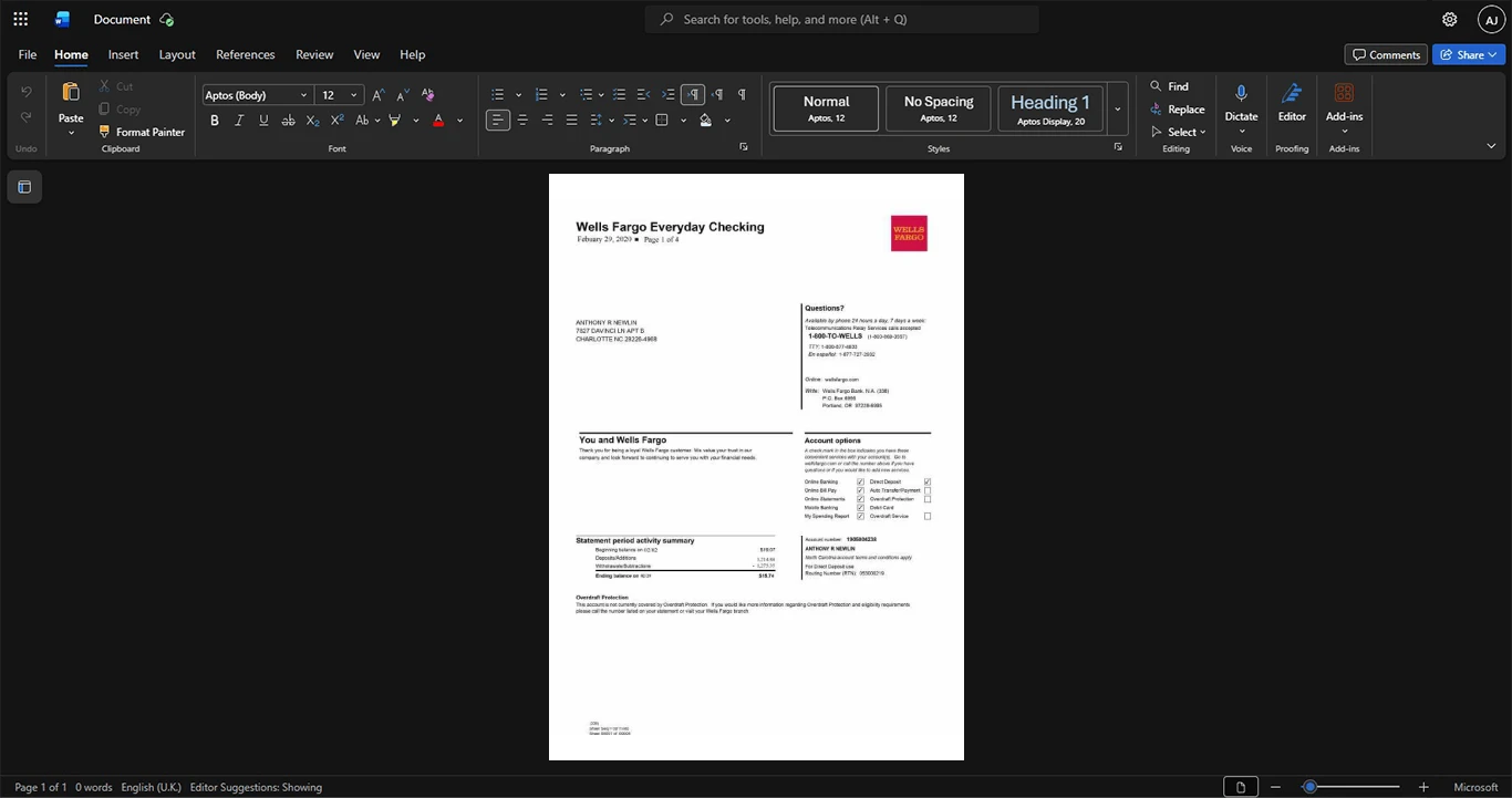 USA Wells Fargo Bank Statement Template, Digital download template in Word and PDF
