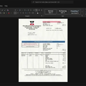 USA West Memphis Utility Commission Generic Utility Bill Template, Easily modifiable Word and PDF format