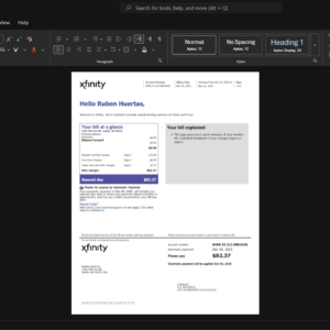 USA Xfinity Internet Bill Template, Ready to use template in Word and PDF