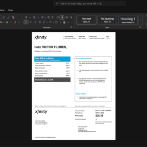 USA Xfinity Internet Bill Template, Available in editable Word and PDF format