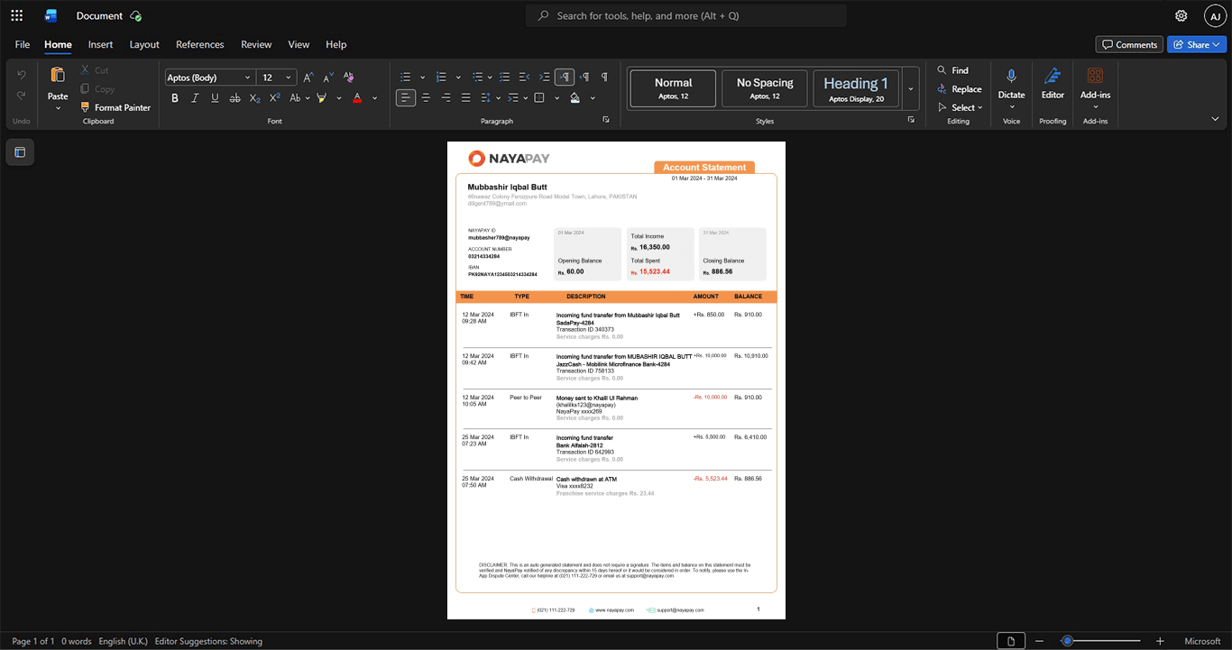 Vietnam Joint Stock Commercial Bank for Foreign Trade of Vietnam Vietcombank Bank Statement Template, Ready to print in Word and PDF format