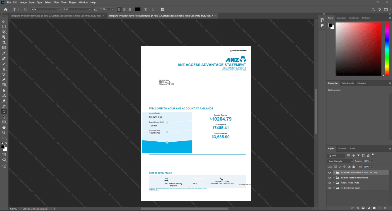 Australia ANZ Banking Group Limited ANZ Bank Statement Template, Blank template in Word and PDF format