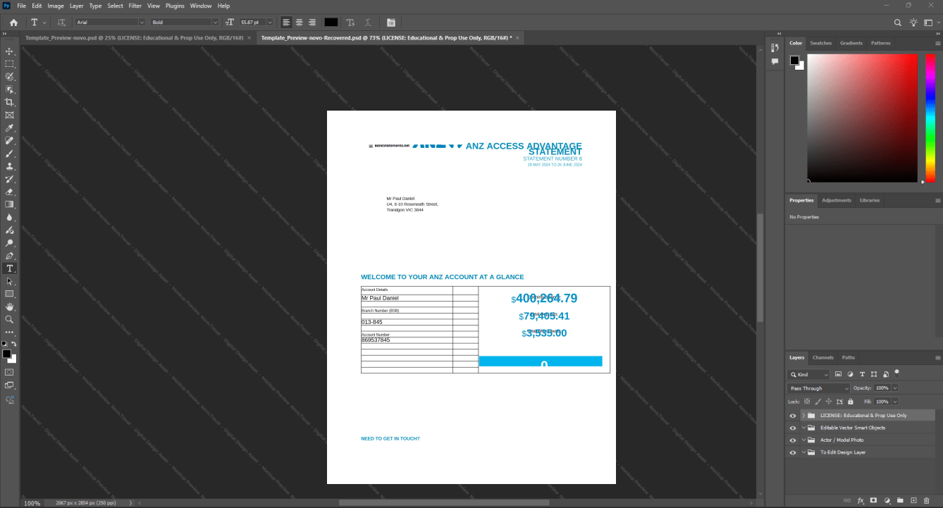 Australia Australia and New Zealand Banking Group ANZ Bank Statement Template, Print-ready template in Word and PDF