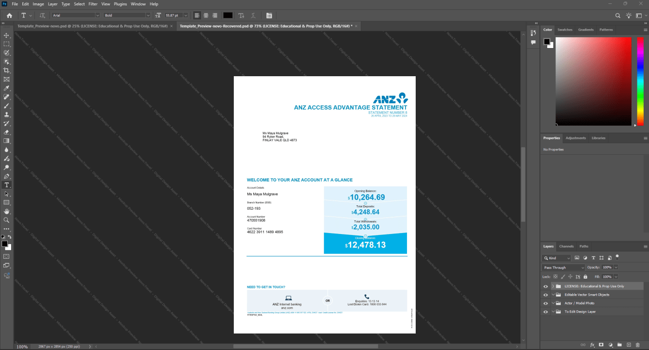 Australia Australia and New Zealand Banking Group Limited ANZ Bank Statement Template, High-quality design in Word and PDF format
