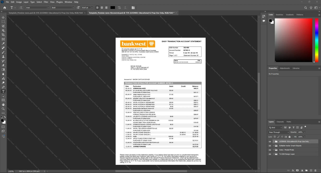 Australia Bankwest Bank Statement Template, Blank template in Word and PDF format