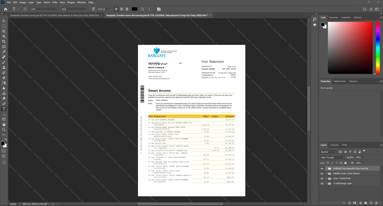 Australia Commonwealth Bank Bank Statement Template, High-quality template in Word and PDF format