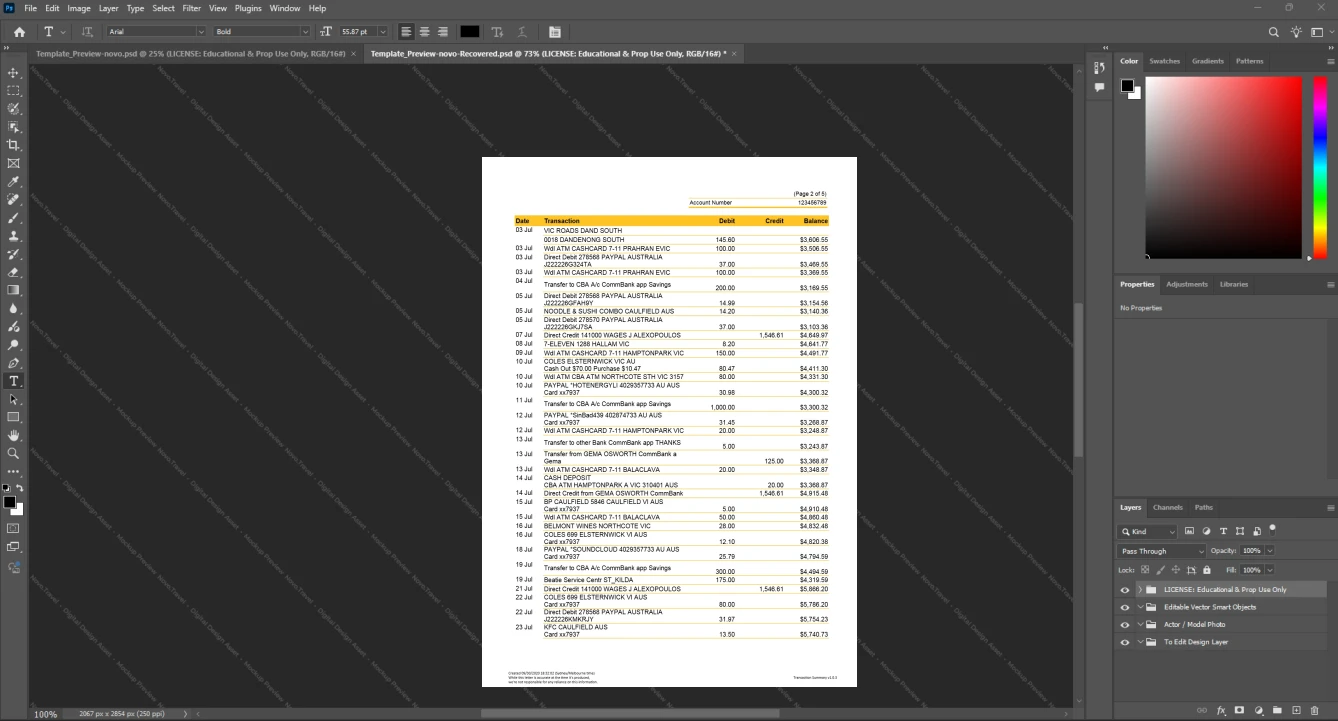 Australia Commonwealth Bank Bank Statement Template, Digital download template in Word and PDF, Page 2