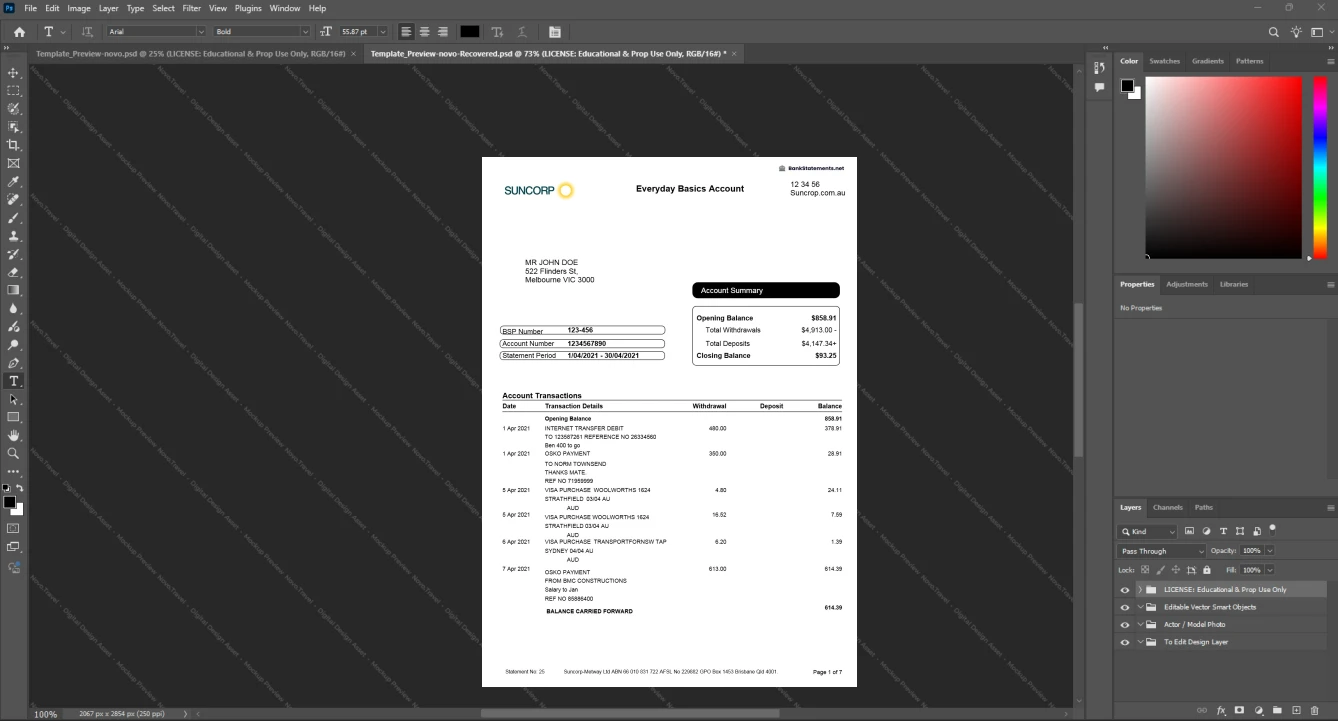 Australia Suncorp Bank Bank Statement Template, Print-ready template in Word and PDF