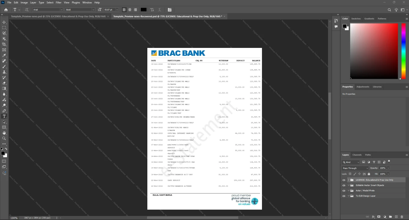 Bangladesh BRAC Bank Limited Bank Statement Template, Standard printable layout in Word and PDF, Page 6