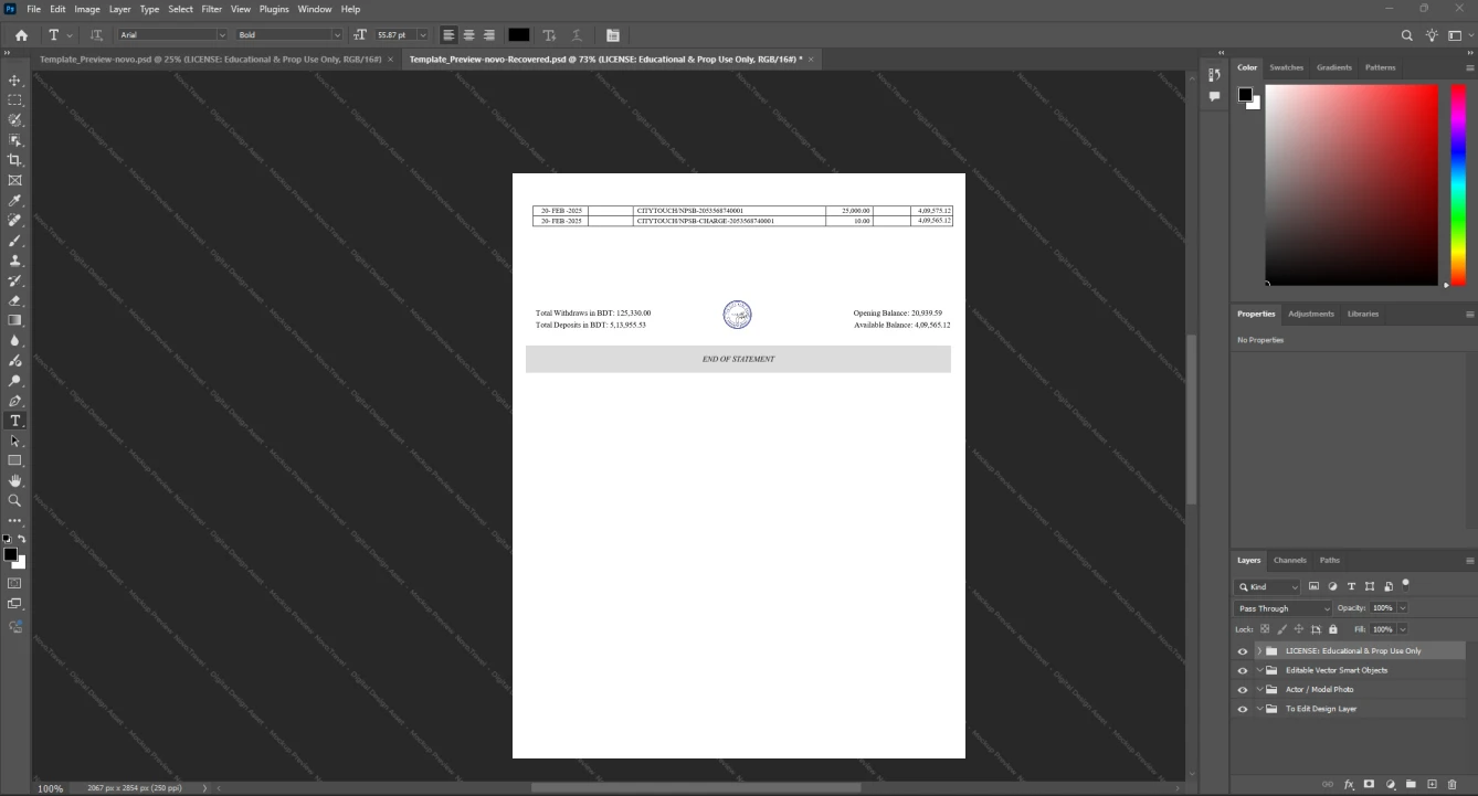 Bangladesh City Bank Bank Statement Template, High-quality template in Word and PDF format, Page 2