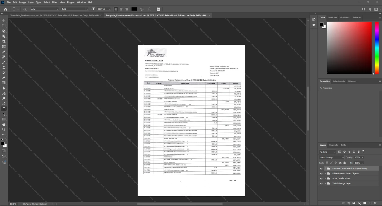 Bangladesh City Bank PLC Bank Statement Template, Clean typography design in Word and PDF format, Page 2