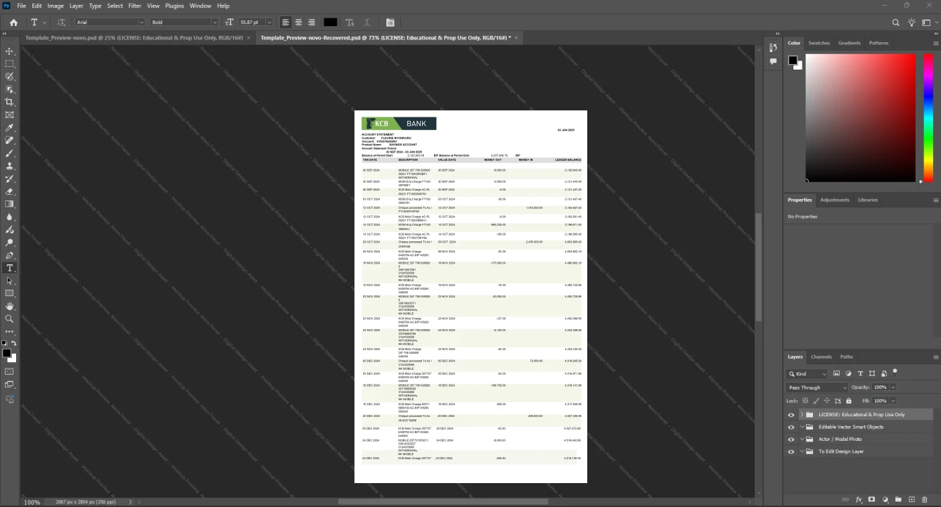 Burundi BANCOBU Bank Statement Template, Clean typography design in Word and PDF format