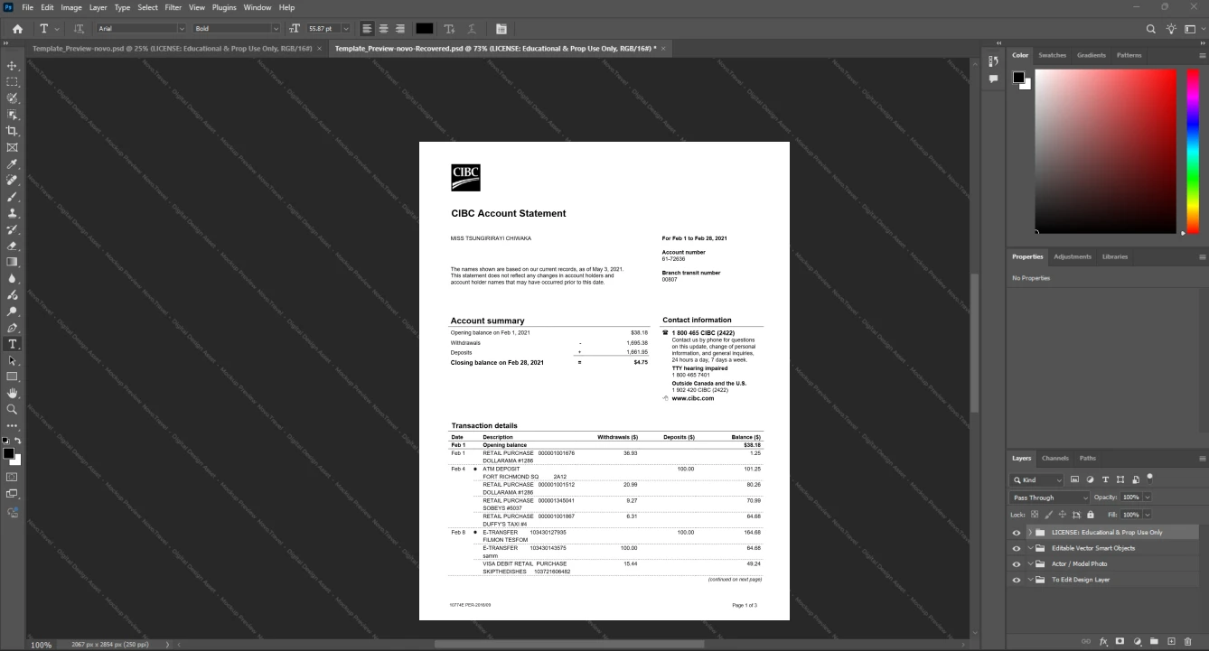 Canada Canadian Imperial Bank of Commerce CIBC Bank Statement Template, Print-ready template in Word and PDF, Page 4