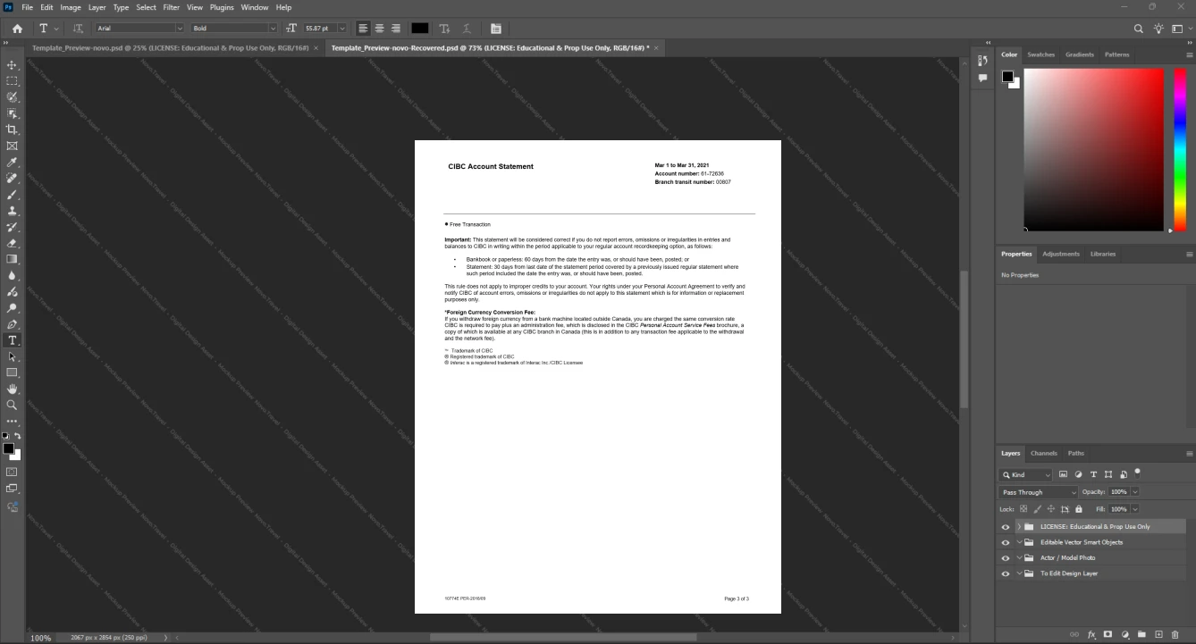 Canada Canadian Imperial Bank of Commerce CIBC Bank Statement Template, Ready to use template in Word and PDF, Page 9