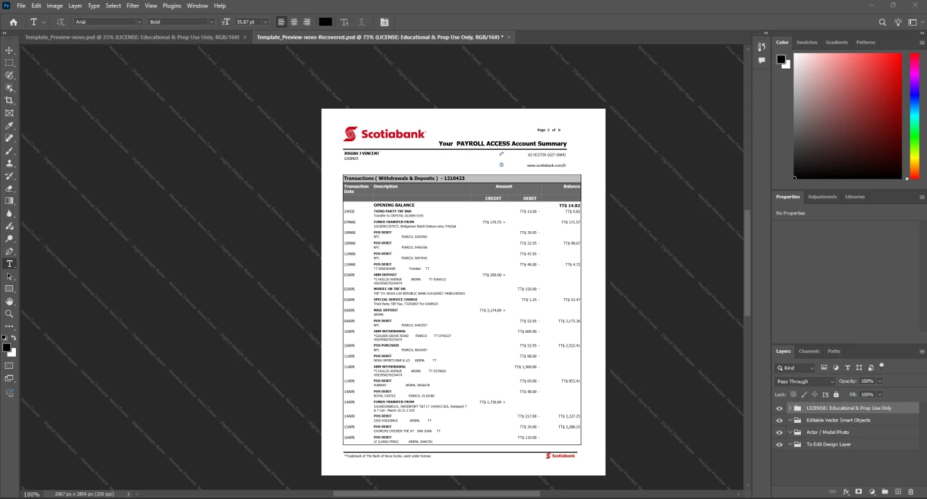 Canada Scotiabank Bank Statement Template, Available in editable Word and PDF format, Page 2