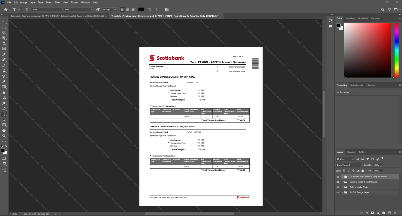 Canada Scotiabank Bank Statement Template, Standard printable layout in Word and PDF, Page 5