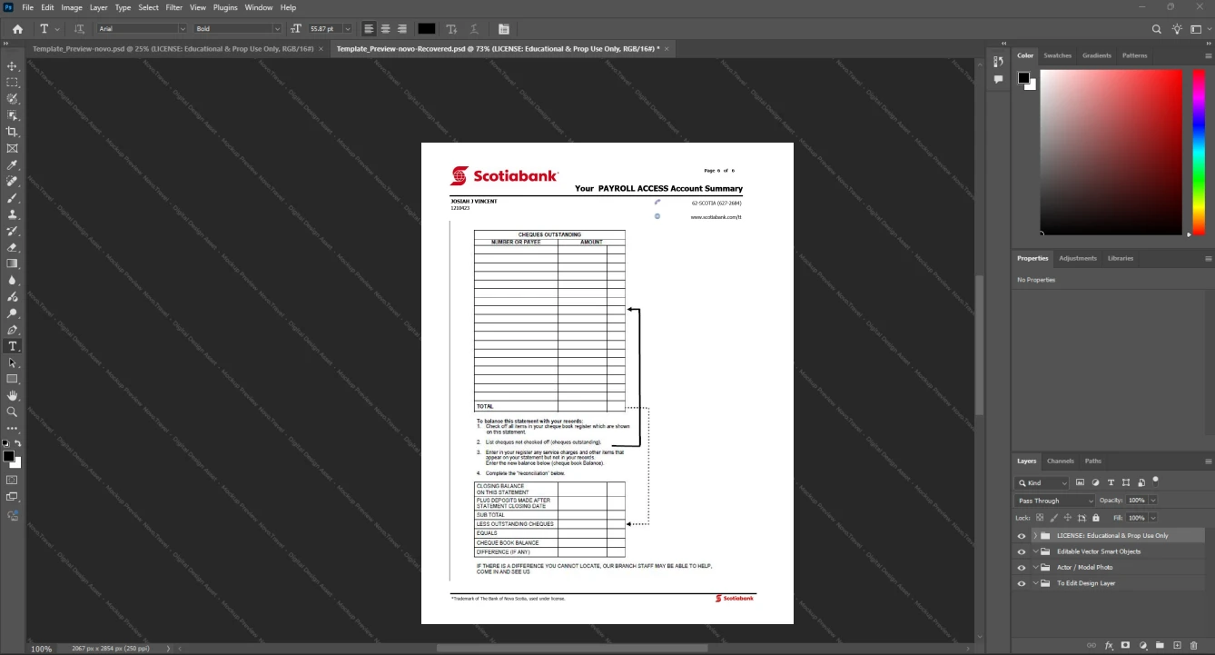 Canada Scotiabank Bank Statement Template, printable document in Word and PDF format, Page 6