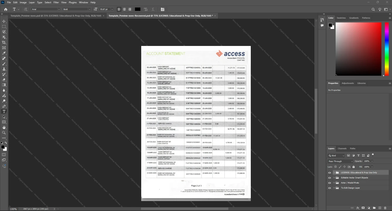Ghana Access Bank Ghana Bank Statement Template, Available in editable Word and PDF format, Page 2