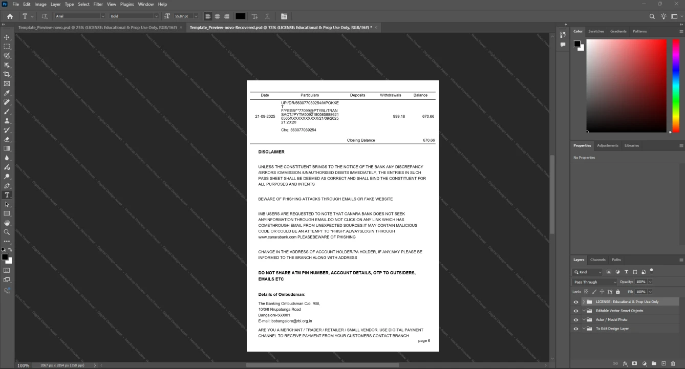 India Canara Bank Bank Statement Template, Print-ready template in Word and PDF, Page 6