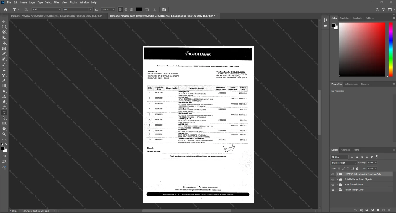 India ICICI Bank Limited ICICI Bank Statement Template, Ready to use template in Word and PDF
