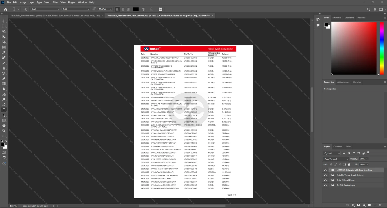 India Kotak Mahindra Bank Bank Statement Template, Customizable layout available in Word and PDF, Page 8