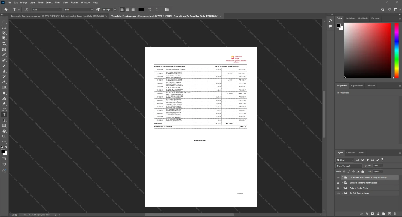 India Saraswat Cooperative Bank Ltd Bank Statement Template, Quick edit digital asset in Word and PDF, Page 5
