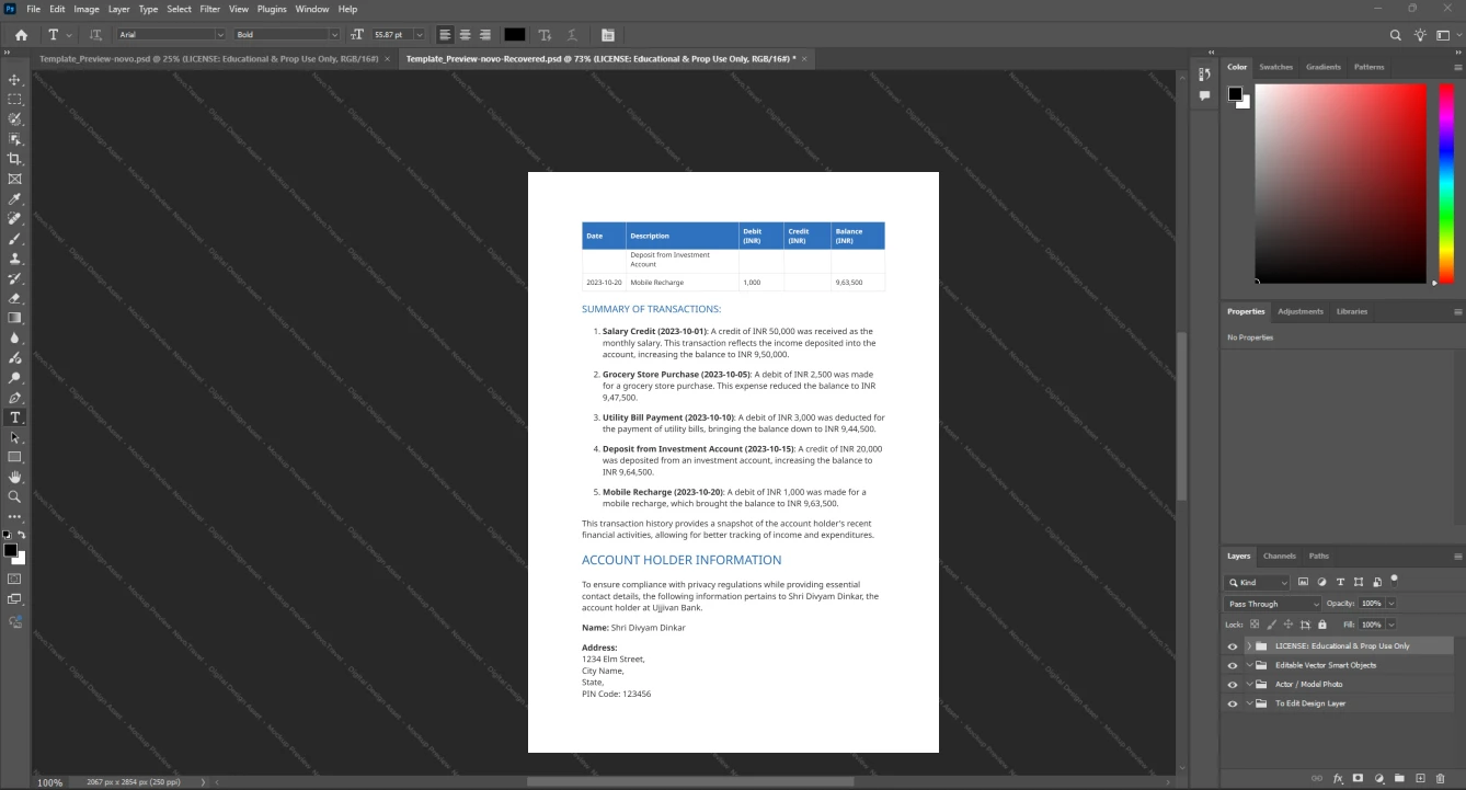 India Ujjivan Small Finance Bank Bank Statement Template, Standard printable layout in Word and PDF, Page 5