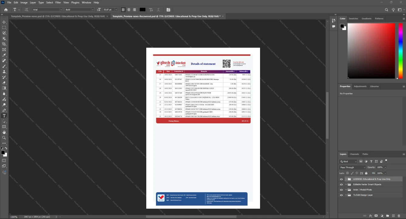 India Union Bank Bank Statement Template, Clean typography design in Word and PDF format, Page 2