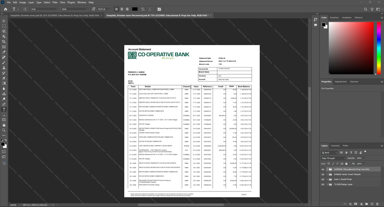 Kenya Equity Bank Bank Statement Template, Premium editable file in Word and PDF formats, Page 2